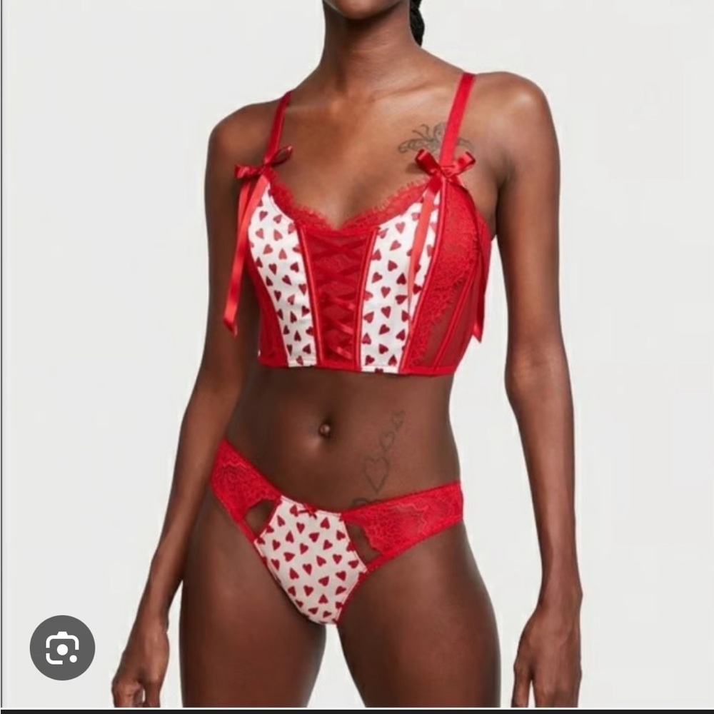 Victoria's Secret Red and White Heart Print Corset Set